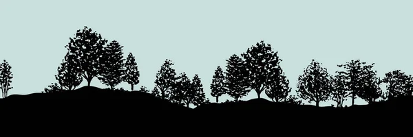 Bladverliezende Wouden Bomen Silhouetten Achtergrond Vectorillustratie Horizontale Abstracte Banner Van — Stockvector