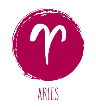 Koç çizilmiş Zodyak işareti ver. Astroloji tasarım öğesi. Vektör grafik illüstrasyon kırmızı serbest form fırça konturu daire beyaz bitti izole.