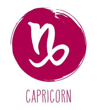 Burç Oğlak el çekilmiş. Astroloji tasarım öğesi. Vektör grafik illüstrasyon kırmızı serbest form fırça konturu daire beyaz bitti izole.