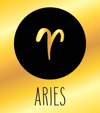 Koç çizilmiş Zodyak işareti şekil ver. Vektör grafik Astroloji sembolü tasarım öğesi altın arka plan üzerinde siyah daire.