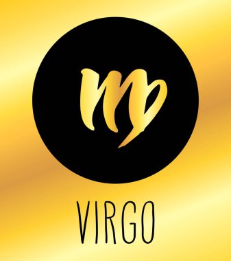 Başak çizilmiş Zodyak işareti şekil ver. Vektör grafik Astroloji sembolü tasarım öğesi altın arka plan üzerinde siyah daire.
