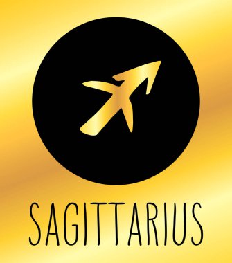 Yay çizilmiş Zodyak işareti şekil ver. Vektör grafik Astroloji sembolü tasarım öğesi altın arka plan üzerinde siyah daire.