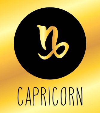 Oğlak çizilmiş Zodyak işareti şekil ver. Vektör grafik Astroloji sembolü tasarım öğesi altın arka plan üzerinde siyah daire.