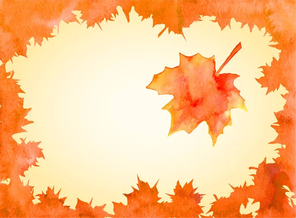 明るいオレンジ水彩秋カエデの葉一つ葉脇がフレーム — ストックベクタ