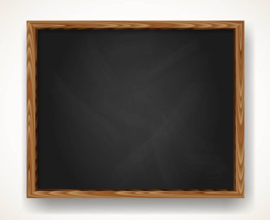 Gerçekçi boş siyah kara tahta ahşap çerçeve içinde. Okul veya restoran tasarımı, menü için arka plan. Blackboard vektör çizim gölge beyaz bitti izole.