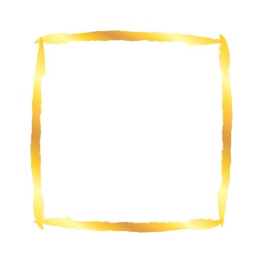 Altın grunge kare fırça darbeleri çerçeve beyaz arka plan üzerinde izole. Tasarım öğesi vektör çizim.