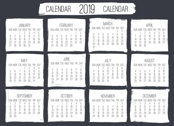 Año 2019 Vector Contemporáneo Calendario Mensual Semana Partir Del Domingo — Vector de stock