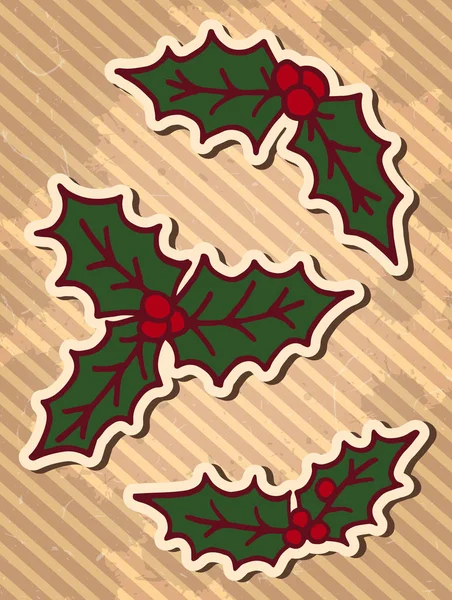 Holly Listy Ručně Tažené Prvky Návrhu Doodle Vánoční Sada Zimní — Stockový vektor