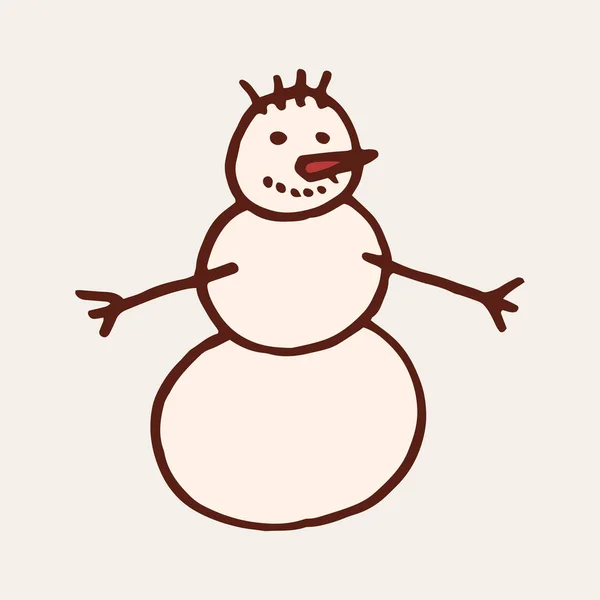 Hand Gezeichnet Weihnachten Lächelnden Schneemann Doodle Design Element Winterurlaub Grußkarte — Stockvektor