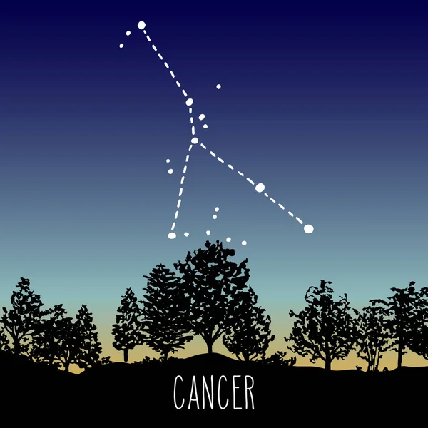 Рак Нарисовал Знак Созвездия Зодиака Сумеречном Небе Над Лиственным Лесом — стоковый вектор