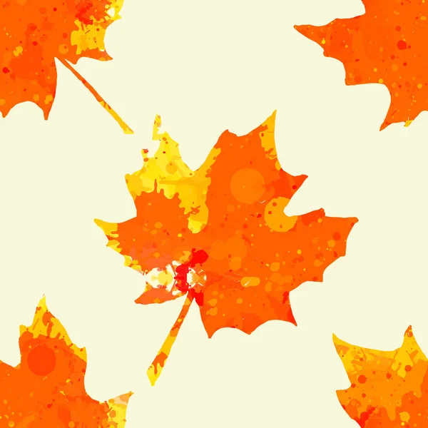 Bright Orange Watercolor Autumn Maple Leaves Seamless Pattern — Stock Vector