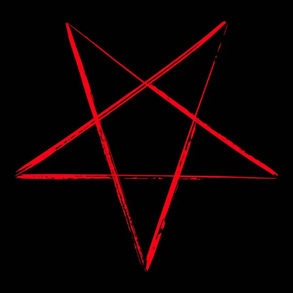 反转五边形图标 画笔绘制神奇的神秘星符号 向量例证在被隔绝的红色在黑 — 图库矢量图片