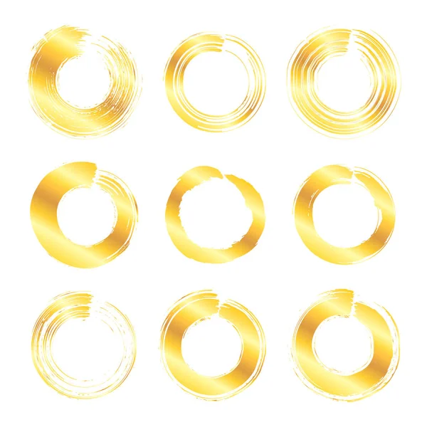 收集的杂项金色圆形垃圾刷笔画隔离在白色背景 设计元素集 矢量插图 — 图库矢量图片