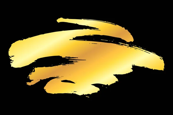 Golden Konstnärlig Grunge Pensel Färg Stroke Isolerad Över Svart Bakgrund — Stock vektor