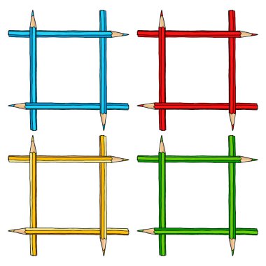 İleti örneği el çizilmiş vektör doodle resimde boş çerçeve kümesi. Kare renkli kalemler sınırları üzerinde beyaz izole. Eğitim arka plan.