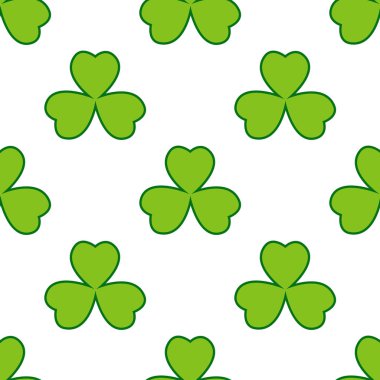 Yonca vektör Dikişsiz desen bırakır. Doğa bahar arka plan. İrlandalı geleneksel St Patrick's günü tasarım öğesi yeşil beyaz üzerinde.