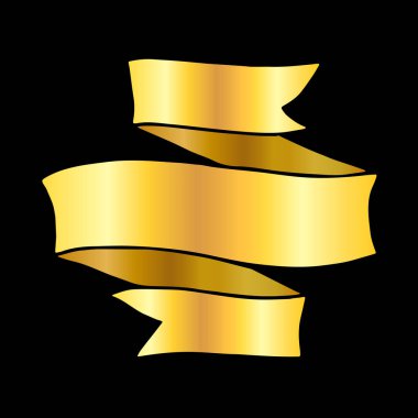 Vintage el çekilmiş katlanmış kurdele afiş. Parlak altın siyah üzerinde izole. Vektör çizim.