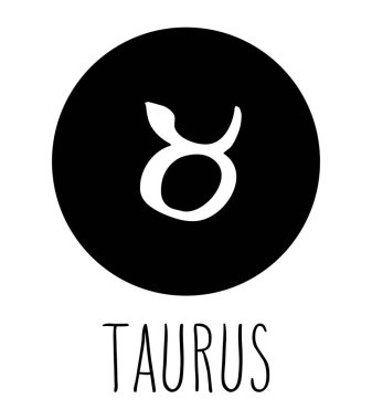 Toros el burç çekilmiş. Astroloji tasarım öğesi. Vektör grafik illüstrasyon beyaz bitti izole siyah daire.