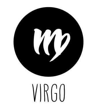 Burç başak el çekilmiş. Astroloji tasarım öğesi. Vektör grafik illüstrasyon beyaz bitti izole siyah daire.
