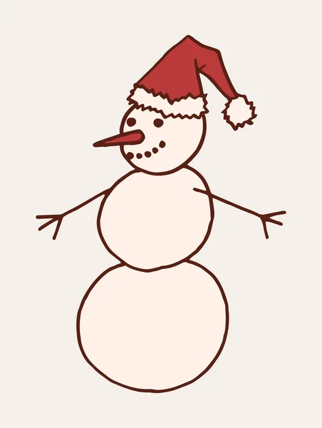 Muñeco Nieve Navidad Dibujado Mano Sombrero Santa Elemento Diseño Doodle — Vector de stock