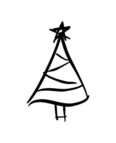Abeto Tradicional Elemento Garabato Dibujado Mano Navidad Negro Aislado Sobre — Vector de stock