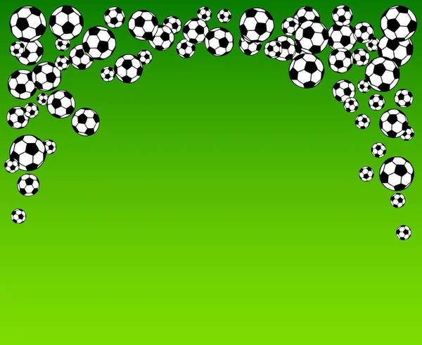 サッカー サッカー ボールの空白の枠に散在 明るい緑の草フィールド上背景ベクトル イラスト スポーツ ゲーム機器の壁紙 水平方向のフォーマット — ストックベクタ