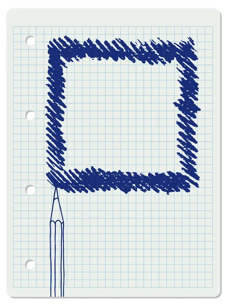 矢量自由笔画涂鸦方形空白框和铅笔 手工绘制边框插图在方格纸笔记本页面上 — 图库矢量图片