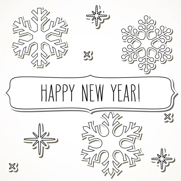 White Paper Cut Snowflakes Frame New Year Greetings — Stock Vector