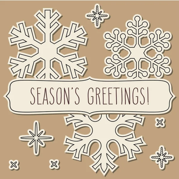 Paper Snowflakes Frame Hand Written Season Greetings Vintage Brown Background — Stock Vector