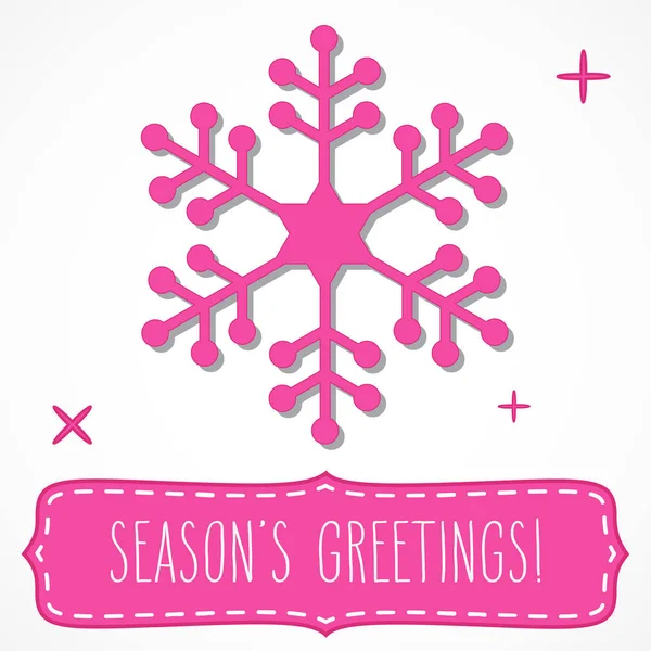 粉红色雪花和一个框架与手写的季节的问候查出在白色背景 — 图库矢量图片
