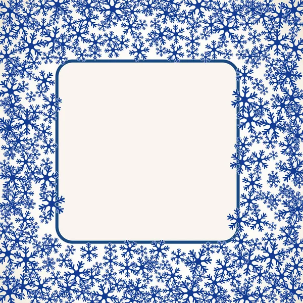 クリスマス雪の結晶は青い四角い空白フレーム ベクトル図です コピー スペースとグリーティング カード冬背景 明けましておめでとう — ストックベクタ