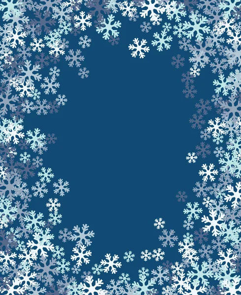 Kerst Sneeuwvlokken Blanco Frame Vector Illustratie Wenskaart Winter Blauwe Achtergrond — Stockvector