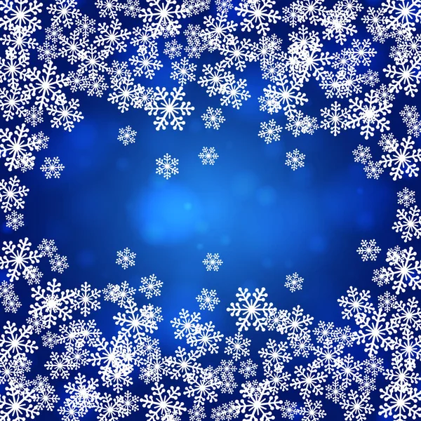圣诞雪花空白的框架向量例证 贺卡冬季蓝色背景与 Bokeh 新年快乐 — 图库矢量图片
