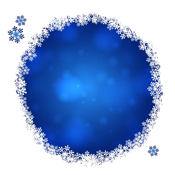 Kerst Sneeuwvlokken Ronde Blanco Frame Vector Illustratie Wenskaart Blauwe Winter — Stockvector