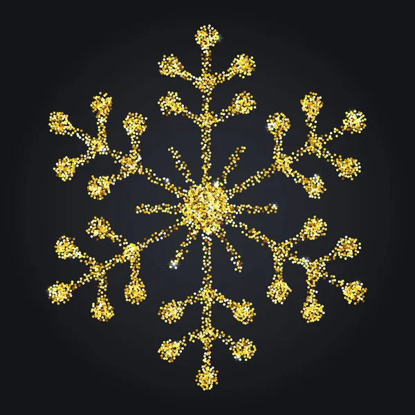 Paillettes Dorées Symbole Flocon Neige Isolé Sur Fond Noir Éléments — Image vectorielle