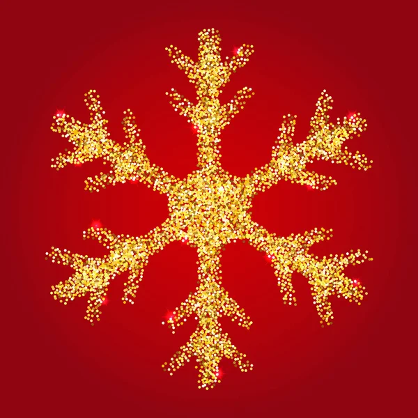 Gouden Glitter Sneeuwvlok Symbool Geïsoleerd Rode Achtergrond Sneeuw Vlok Element — Stockvector