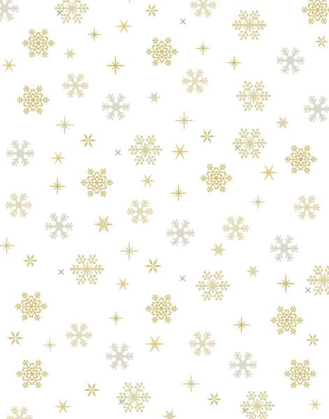 Golden Snowflakes Background White Snow Flake Elements Wallpaper Winter Holidays — Stock Vector