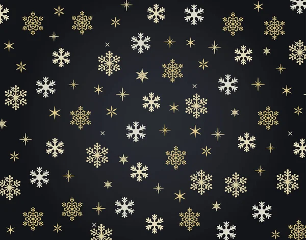 Golden Snowflakes Background Black Snow Flake Elements Wallpaper Winter Holidays — Stock Vector