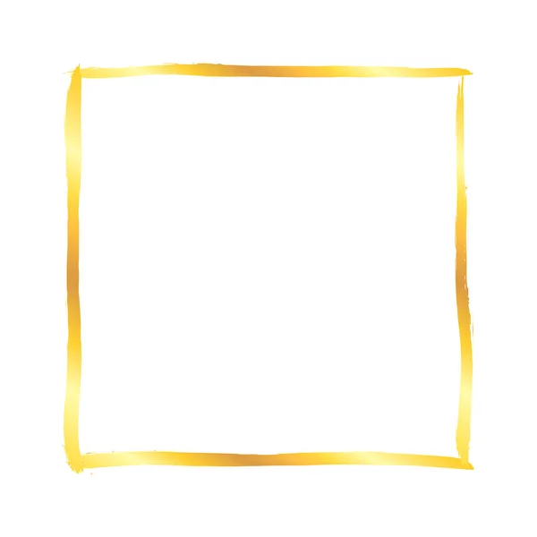 Gouden Grunge Vierkante Penseel Streken Frame Geïsoleerd Witte Achtergrond Ontwerp — Stockvector