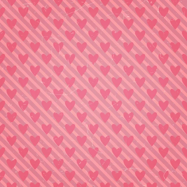 Vintage Pink Textured Hearts Stripes Background Valentine Day Romantic Retro — Stock Vector