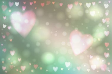 Soyut pürüzsüz üzerinde kalp şeklinde ışıklı yeşilimsi arka plan bulanıklık.