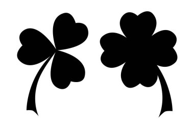 Yonca siluetleri vektör çizim bırakır. St Patrick's day nesneleri siyah beyaz bitti izole.