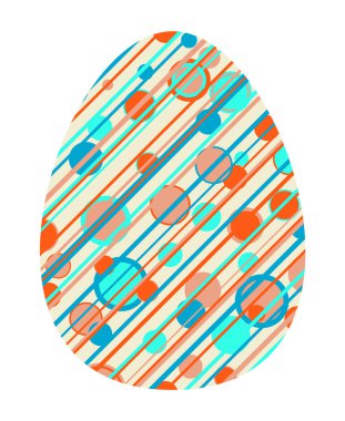 Mutlu paskalya tebrik kartı. Çizgili ve daireler desen yumurta simge vektör çizim beyaz bitti izole.