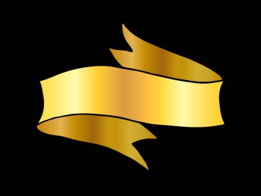 Vintage el çekilmiş katlanmış kurdele afiş. Parlak altın siyah üzerinde izole. Vektör çizim.