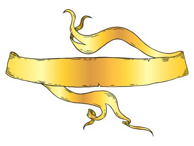 Vintage el katlanmış kurdele afiş vektör çizim çekilmiş. Altın gradyan beyaz bitti izole.