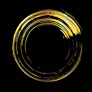 Altın grunge fırça darbesi siyah arka plan üzerinde izole kare yuvarlak. Tasarım öğesi vektör çizim.