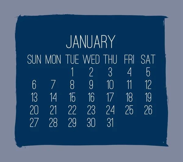 Ledna Roku 2019 Moderní Vektorové Měsíční Kalendář Týden Neděle Ručně — Stockový vektor