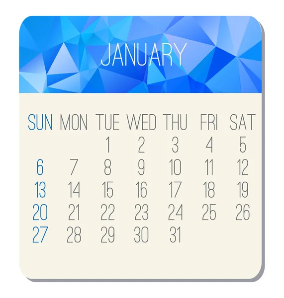 Ocak Yıl 2019 Aylık Takvim Vektör Hafta Pazar Başlayarak Mavi — Stok Vektör