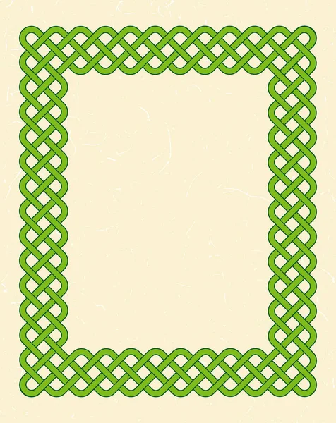 質感のヴィンテージの背景に伝統的な緑のセルティックスタイル編組結び目フレーム — ストックベクタ