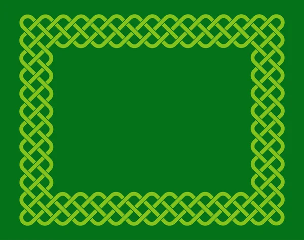 伝統的な緑ケルト風編みこみ結びフレーム アイルランドの聖パトリックの日のベクトルの背景 — ストックベクタ